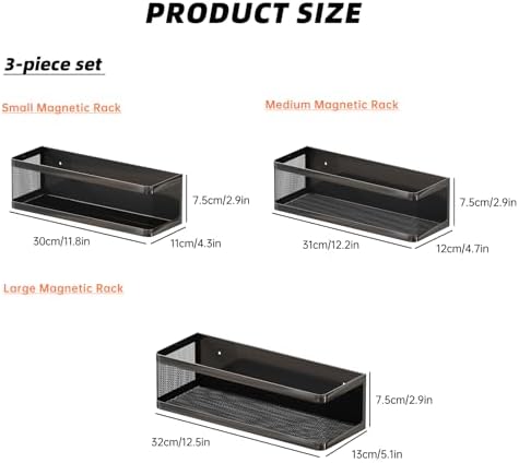 3-Pack Black Magnetic Spice Racks for Refrigerator
