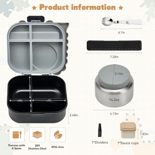 Pawtong Bento Lunch Box with Thermo, 4-Compartment Bento Box with