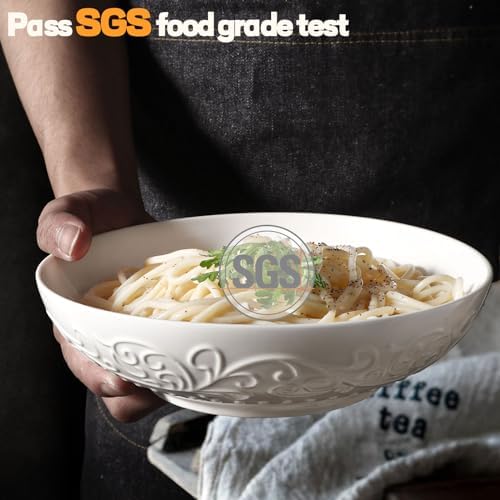 Artena Pasta Bowls 32oz, Ceramic Large Salad Bowls 8 inch, White
