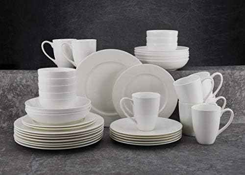 Mikasa Annabelle Bone China Dinnerware Set, 40-Piece Service for 8, White Hobnail Detail, Dinner Plates, Salad Plates, Bowls and Mugs, Dishwasher and Microwave Safe
