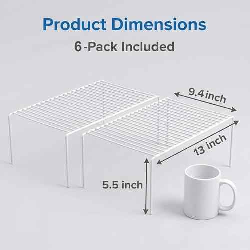 iPEGTOP Set of 6 Kitchen Cabinet Shelf Organizer, Medium (13 x 9.4 Inch) Bathroom Cabinet Organization Wire Shelf Rack, Rustproof Storage Space Saver Shelves for Countertops Pantries Utensils -White