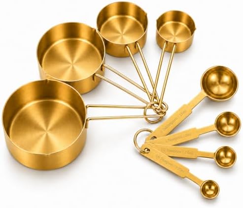 Gold Measuring Cups and Spoons Set, 8 Piece Stainless Steel Measuring