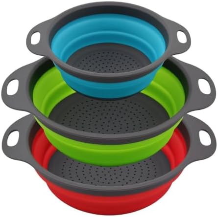 Collapsible Round Silicone Colander Set of 3, BPA-Free Nesting Kitchen