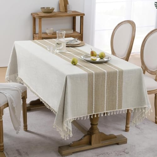 Softalker Fall Linen Rectangle Tablecloth with Tassel, 55 x 70 Inch