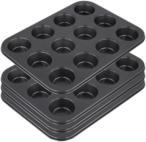 12-Cup Muffin Pan, Non-Stick Cupcake Baking Tin, 4 Pack Carbon Steel