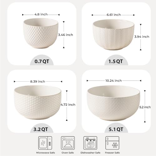 Ceramic Mixing Bowls Set of 4, Nesting Bowls for Kitchen