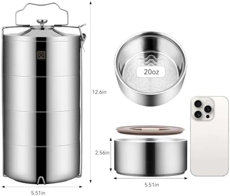 GOLDEN KEY 80oz Stainless Steel Stackable Lunch Box, Silver