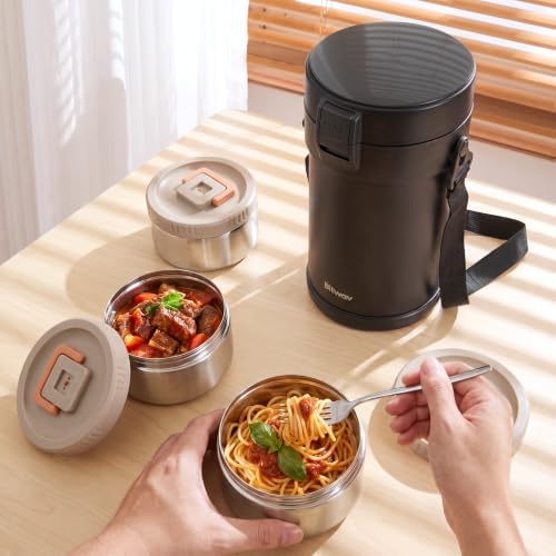77oz Stainless Steel Insulated Food Jar, 3 Tier Stackable Bento Lunch
