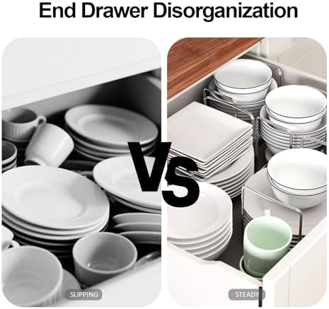 Adjustable Bamboo Plate Organizer for Drawer, Dish Holder for Cabinet