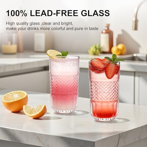 Highball Glasses Set of 6, 12oz Crystal Drinking Glasses, Water Glass