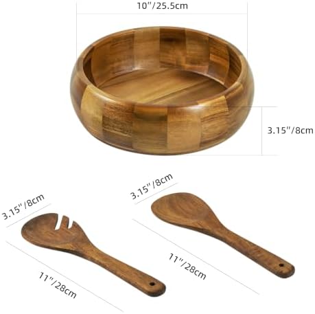 VaeFae Acacia Wood Bowl, Wooden Salad Bowl Set, Natural Grain Finish