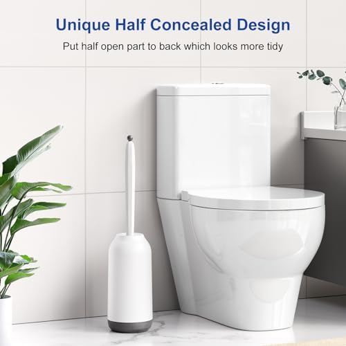 HAMITOR Silicone Toilet Bowl Brush Holder Set, White