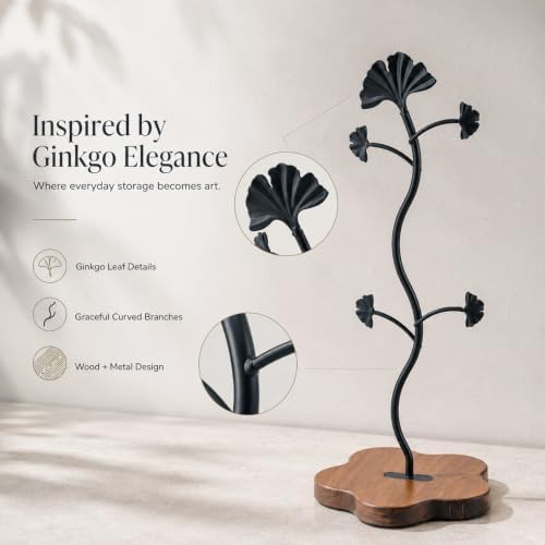 Coffee Mug Holder for Countertop, Ginkgo Leaf Mug Tree with 4 Hooks