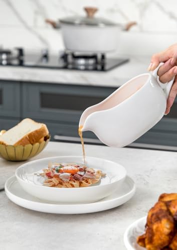Nucookery Large 18 Oz Gravy Boat with Warmer, White Fine Porcelain
