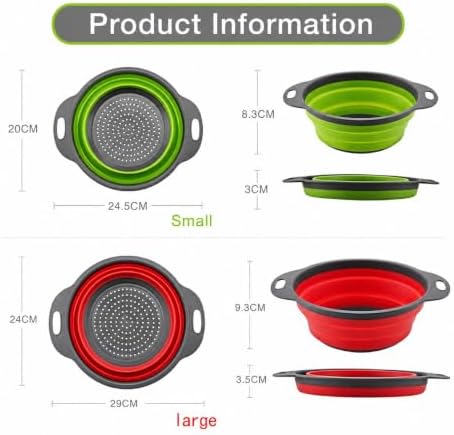 Collapsible Silicone Colander Set, 3-Piece Kitchen Strainer Set with