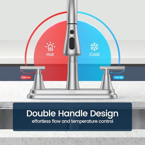 Hurran 8" 2-Handle Pull Down Kitchen Faucet & Soap Dispenser Brushed