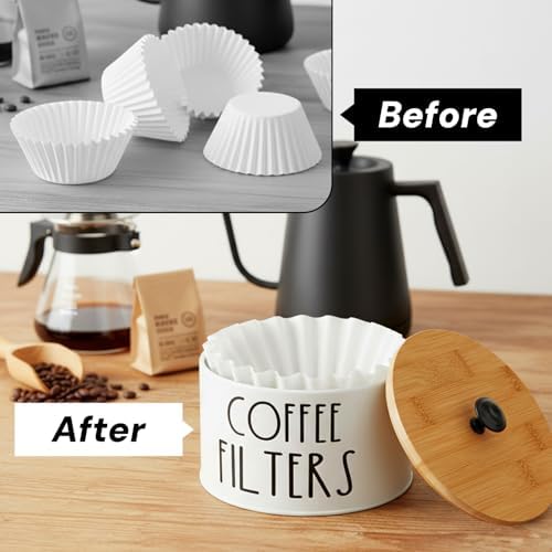 Coffee Filter Holder with Bamboo Lid, Large Capacity