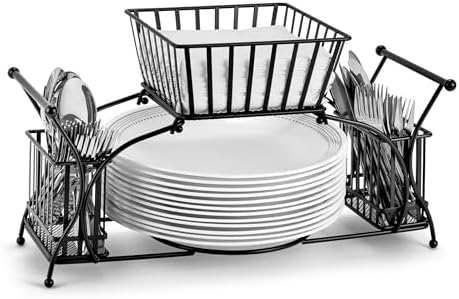 Sorbus Buffet Caddy, Stackable Utensil, Napkin & Plate Holder (Black)
