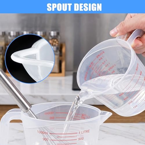 DTDNZKN 3 Pack Measuring Cups, 250ml (1-Cup), 500ml (2-Cup) &1000ml