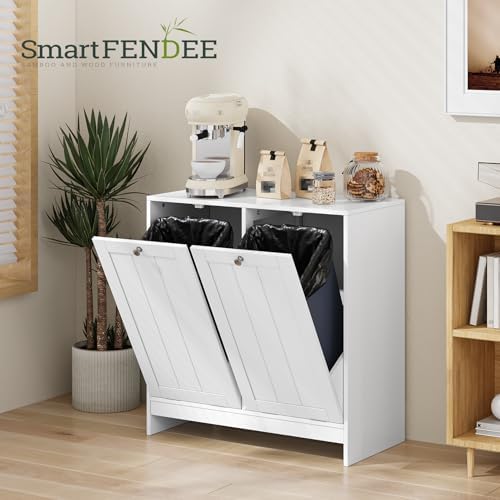 Smart FENDEE Double Tilt Out Laundry Hamper Cabinet, White