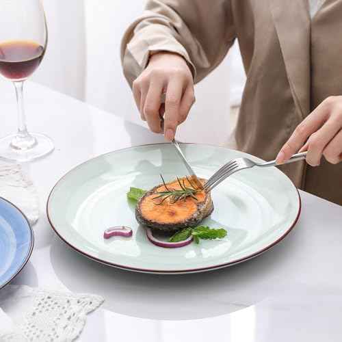 Selamica Ceramic Plates and Bowls Set, 24 Pieces Dinnerware Sets for 6, Scratch Resistant Dishes Set, Handpainted Swirl with Spot Dishwasher & Microwave Safe, Gradient Color