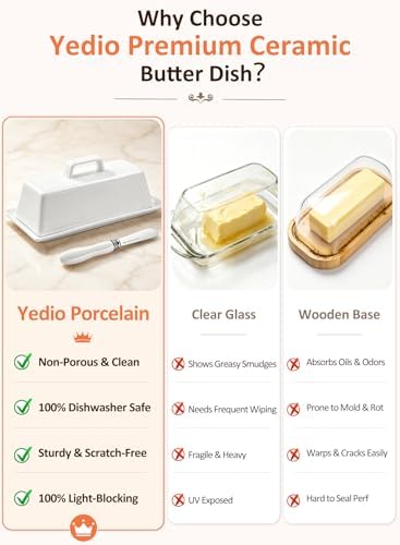 Porcelain Butter Dish with Lid and Knife for Countertop