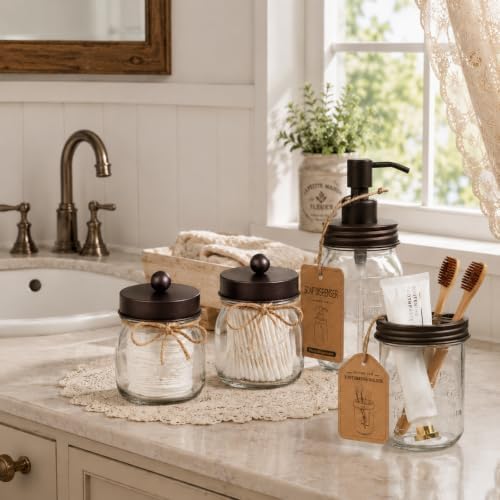 SheeChung Mason Jar Bathroom Accessories Set, 6Pcs Brown