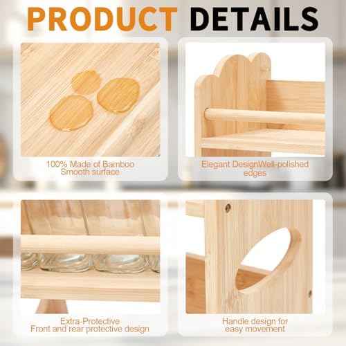 Domensi 3 Tier Bamboo Spice Rack Organizer with 24 Spice Glass Jars