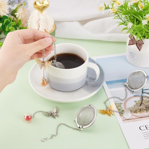 UNICRAFTALE 3 Sets Round Loose Tea Strainer Butterfly Shaped Stainless