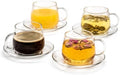 Tosnail 4 Pack Glass Cups and Saucers Set, 11 oz