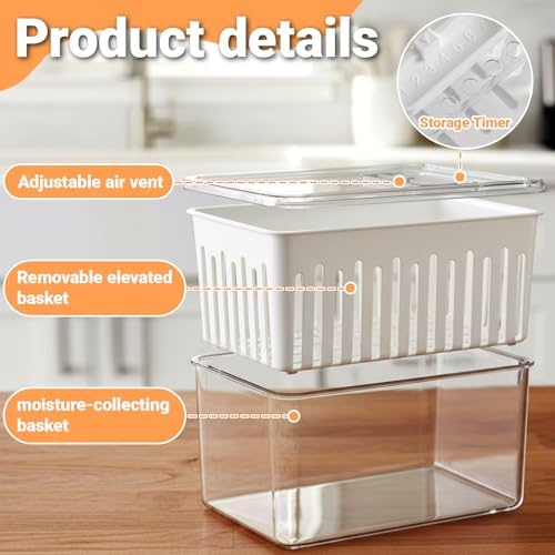 2 Pack Berry Containers for Fridge, Large Produce Saver with Removable
