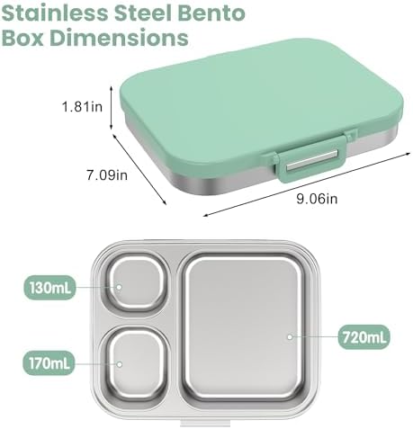 Pawtong Stainless Steel Bento Lunch Box for Kids | 3-Compartment Lunch