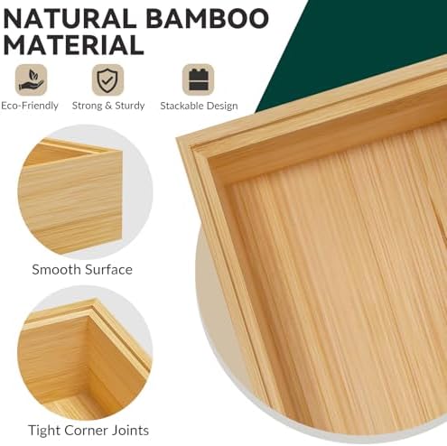 Lixple Bamboo Kitchen Drawer Organizer, 2 Pack, 12" x 3" x 2"