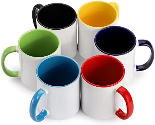 AVLA 6 Packs Porcelain Sublimation Mugs, 12 OZ Blank Drinking Cups