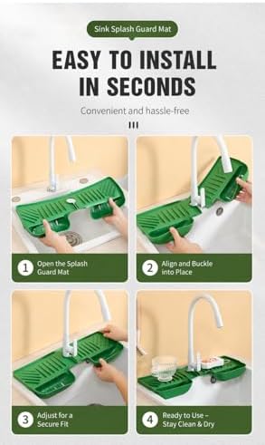 Silicone Kitchen Sink Splash Guard Faucet Mat with Deep Storage
