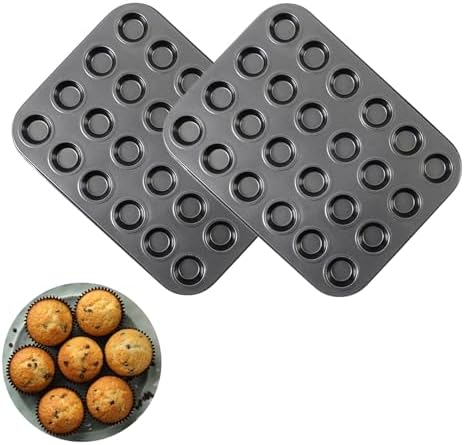 2 Pack Mini Muffin Pan Nonstick Mini Carbon Steel Cupcake Pans 24 Cups