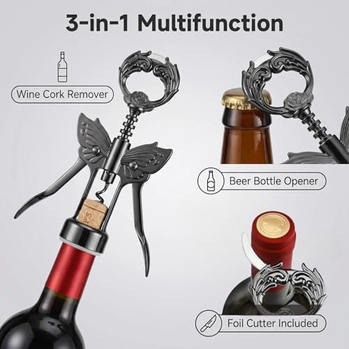 Wine Opener, 3 in 1 Zinc Alloy Premium Wing Corkscrew Wine Bottle