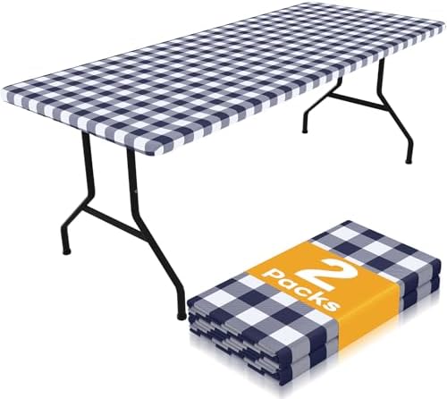 Smiry 6 Foot Picnic Table Cloth 2 Pack, Elastic Fitted Polyester