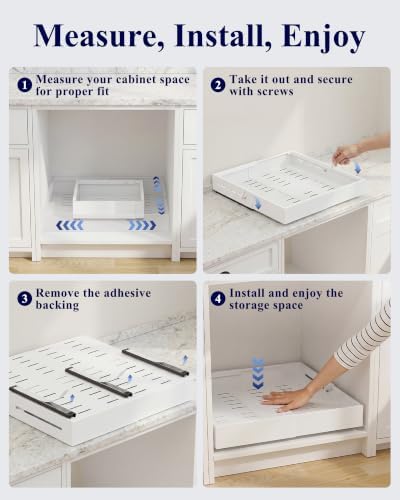 Kitsure Pull Out Cabinet Organizer - 2 Pack(12.6"-21" D x 12"-20.4" W) Expandable Sliding Cabinet Shelves, Smooth Glide Drawer Organizer, Kitchen & Pantry Storage, Framed & Frameless Cabinets