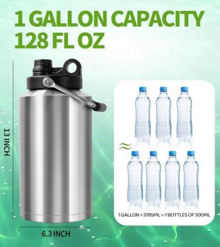 Insulated Water Bottle,1 Gallon Jug with Handle, 128oz Stainless