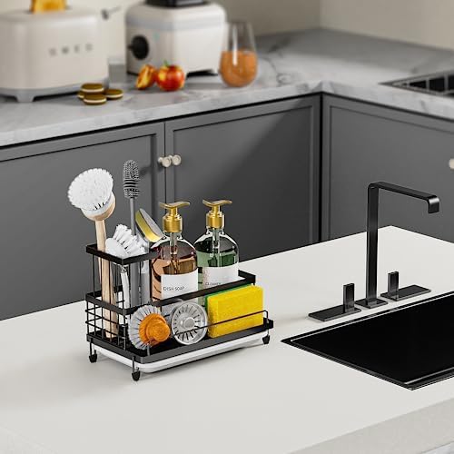 Cisily Kitchen Sink Caddy Organizer with Dish Brush Holder