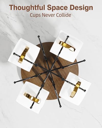 8-Hook 360° Rotating Large Coffee Mug Tree for Counter, Wood Base