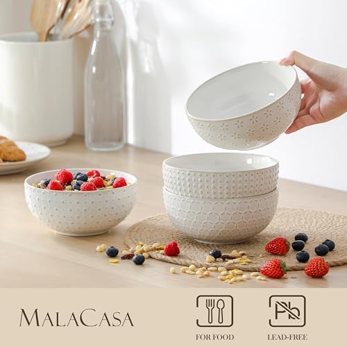 MALACASA Cereal Bowls, 30 Ounce Ceramic Soup Bowl for Kitchen