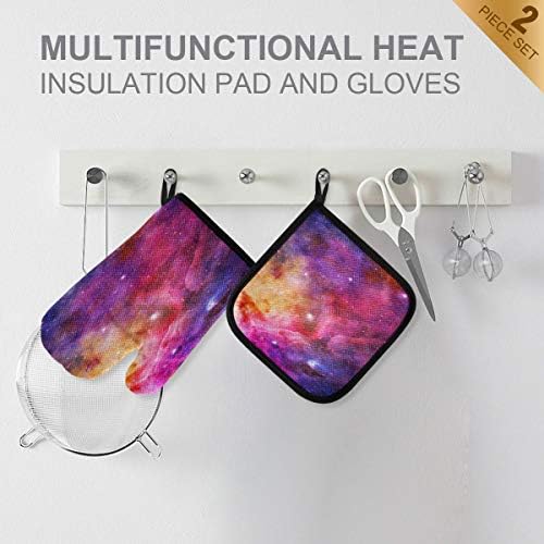 QMXO Galaxy Nebula Space Star Oven Mitts Quilted Cotton Lining