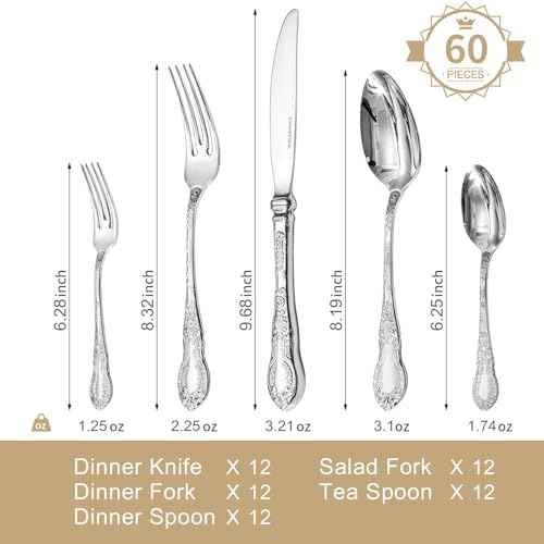 Silverware Set for 12, 60pc Vintage Flatware Set, 18/10 Stainless