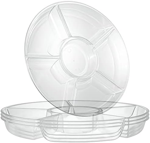 Plasticpro 6 Sectional Round Plastic Serving Tray/Platters Clear Pack