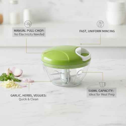 1-Pack Manual Food Chopper with Pull-String Mechanism, 500ml PC
