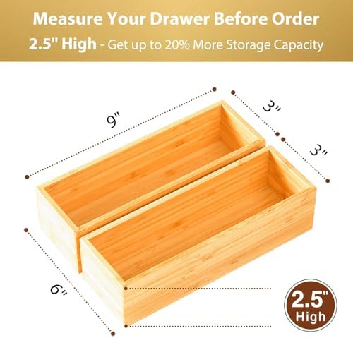Umilife Bamboo Kitchen Drawer Organizer, Extra High Silverware Tray