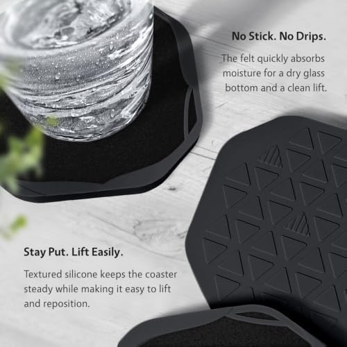 UMIRRO Absorbent Felt & Silicone Drink Cup Coasters Set of 6 with