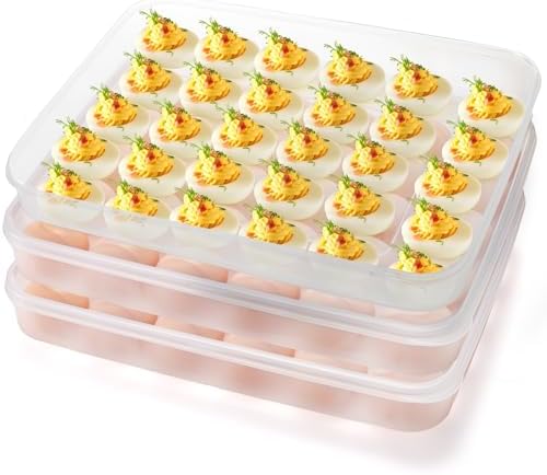 3-Pack Deviled Egg Containers with Lid, 90 Slots